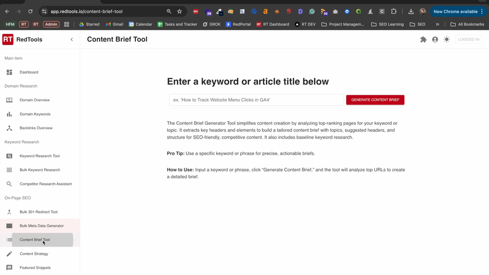 RedTools content brief tool.