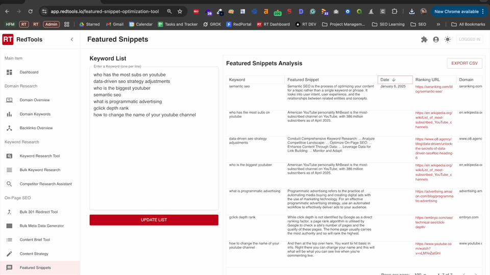 RedTools bulk keyword research tool.
